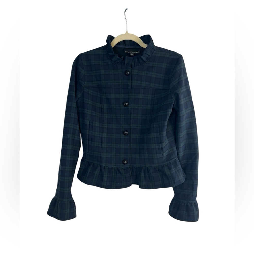 Banana Republic Tartan Plaid Ruffle‎ Hem Blazer Jacket Women’s Size 4 Preppy